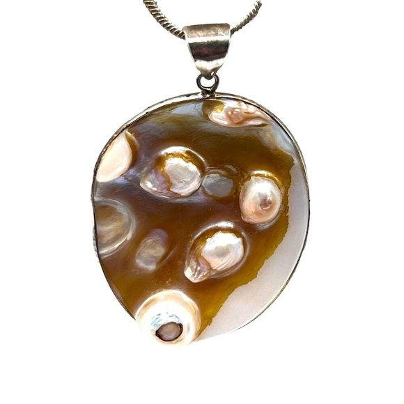Vintage Abalone Shell Pendant Necklace. A81 - Picture 2 of 9